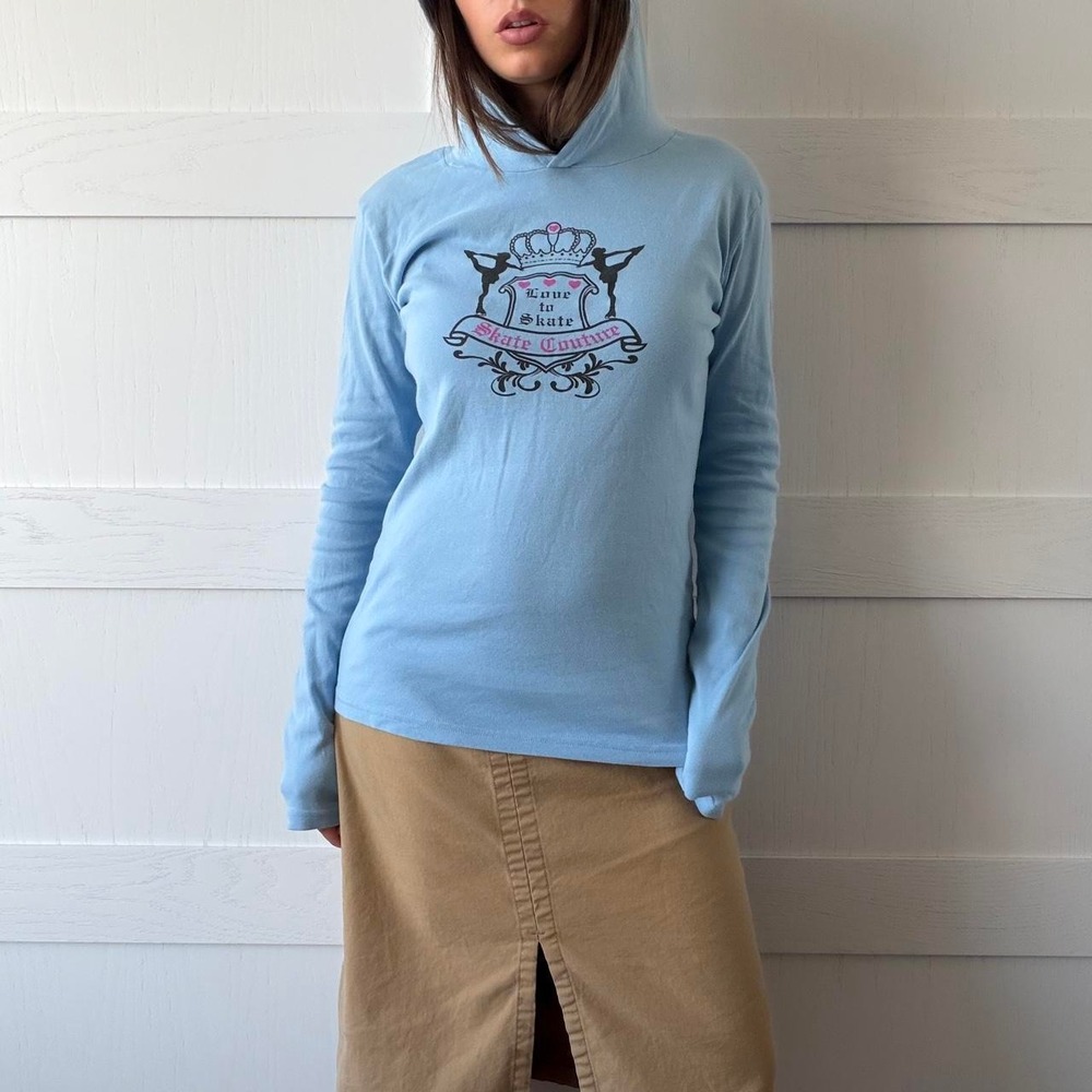 Y2K Skate Couture Love To Skate Blue Hooded Top